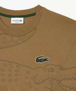 Lacoste T-Shirts>Herren T-Shirt Mit Rundhals Und Krokodil-Aufdruck Braun Six