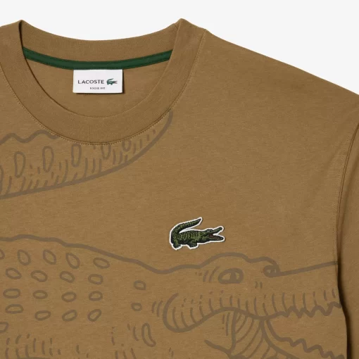 Lacoste T-Shirts>Herren T-Shirt Mit Rundhals Und Krokodil-Aufdruck Braun Six