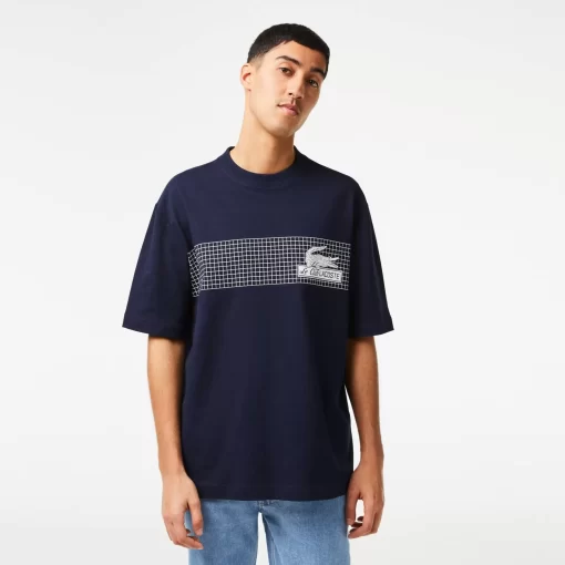 Lacoste T-Shirts>Herren T-Shirt Mit Tennis-Aufdruck Navy Blau 166