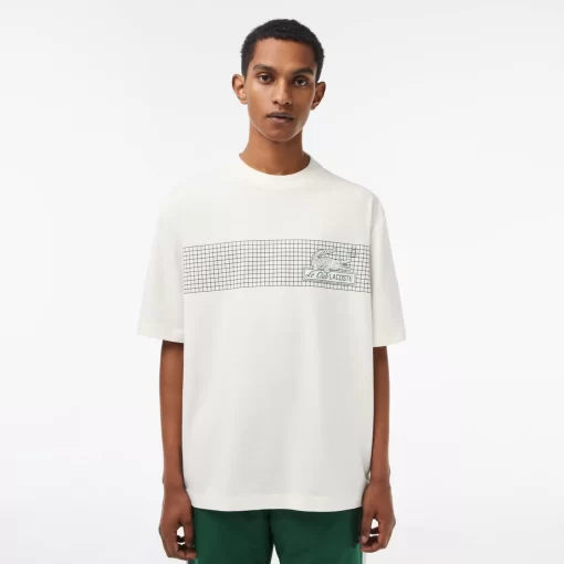 Lacoste T-Shirts>Herren T-Shirt Mit Tennis-Aufdruck Weis 70V