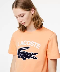 Lacoste T-Shirts>Herren T-Shirt Mit Xl-Krokodilaufdruck Hell Orange Heb