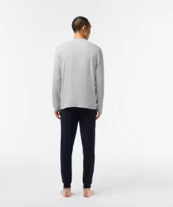 Lacoste Unterwäsche & Loungewear>Herren Pyjama-Set Lang Mit Samt-Logo Navy Blau / Heidekraut Grau / Grun Vxd