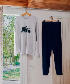 Lacoste Unterwäsche & Loungewear>Herren Pyjama-Set Lang Mit Samt-Logo Navy Blau / Heidekraut Grau / Grun Vxd