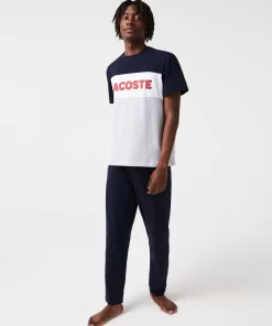 Lacoste Unterwäsche & Loungewear>Herren Pyjama-Set Mit Colourblock Aus Baumwolle Heidekraut Grau / Navy Blau / Weis / Rot 4Ty