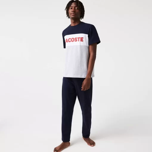 Lacoste Unterwäsche & Loungewear>Herren Pyjama-Set Mit Colourblock Aus Baumwolle Heidekraut Grau / Navy Blau / Weis / Rot 4Ty