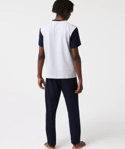 Lacoste Unterwäsche & Loungewear>Herren Pyjama-Set Mit Colourblock Aus Baumwolle Heidekraut Grau / Navy Blau / Weis / Rot 4Ty