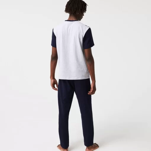 Lacoste Unterwäsche & Loungewear>Herren Pyjama-Set Mit Colourblock Aus Baumwolle Heidekraut Grau / Navy Blau / Weis / Rot 4Ty