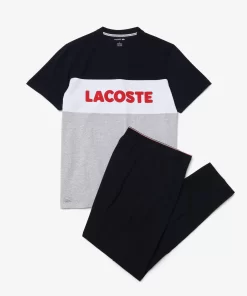 Lacoste Unterwäsche & Loungewear>Herren Pyjama-Set Mit Colourblock Aus Baumwolle Heidekraut Grau / Navy Blau / Weis / Rot 4Ty