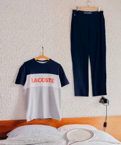 Lacoste Unterwäsche & Loungewear>Herren Pyjama-Set Mit Colourblock Aus Baumwolle Heidekraut Grau / Navy Blau / Weis / Rot 4Ty