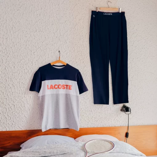 Lacoste Unterwäsche & Loungewear>Herren Pyjama-Set Mit Colourblock Aus Baumwolle Heidekraut Grau / Navy Blau / Weis / Rot 4Ty