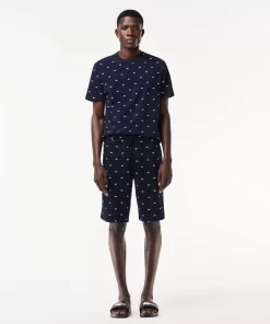 Lacoste Unterwäsche & Loungewear>Herren Pyjama-Shorts Aus Baumwolljersey Mit Krokodilaufdruck Navy Blau / Weis 525