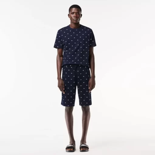 Lacoste Unterwäsche & Loungewear>Herren Pyjama-Shorts Aus Baumwolljersey Mit Krokodilaufdruck Navy Blau / Weis 525