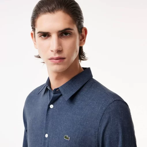 Lacoste Hemden>Herren Slim Fit Baumwoll Chambray-Hemd Navy Blau / Weis Hhw