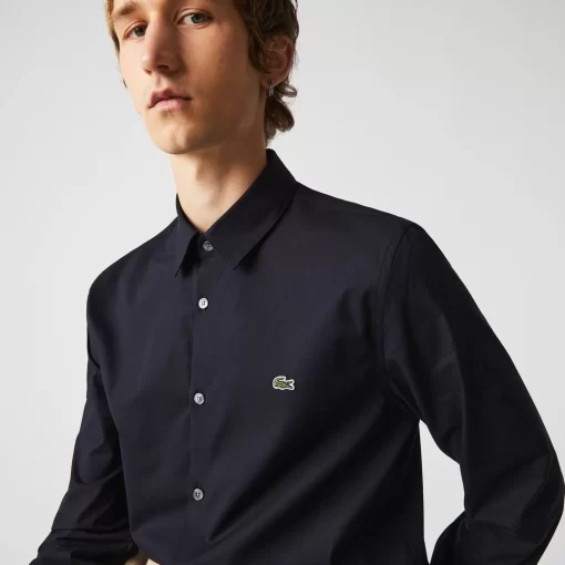 Lacoste Hemden>Herren Slim Fit Hemd Aus Stretch Baumwoll-Popeline Navy Blau Hde