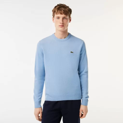 Lacoste Pullover>Herren Woll-Pullover Mit Rundhals Pastellblau Hbp