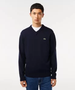 Lacoste Pullover>Herren Woll-Pullover Mit V-Ausschnitt Navy Blau 166