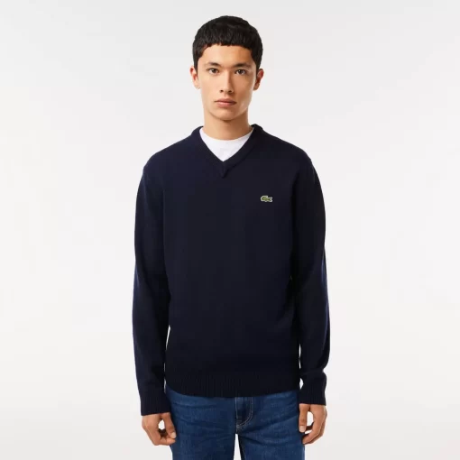 Lacoste Pullover>Herren Woll-Pullover Mit V-Ausschnitt Navy Blau 166