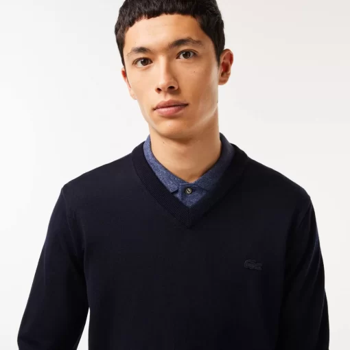 Lacoste Pullover>Herren Woll-Pullover Mit V-Ausschnitt Navy Blau 166