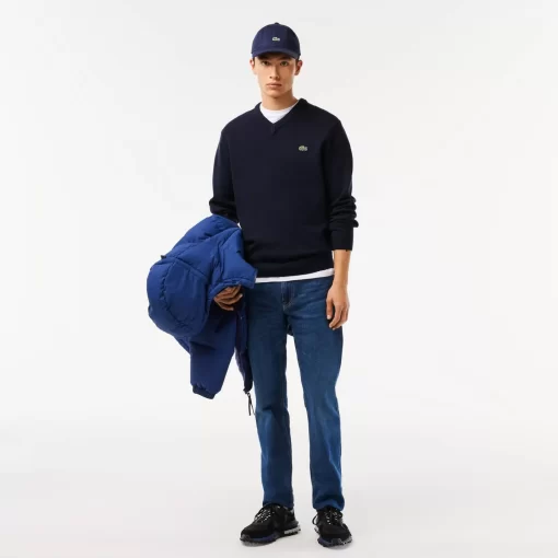 Lacoste Pullover>Herren Woll-Pullover Mit V-Ausschnitt Navy Blau 166