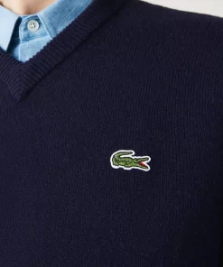 Lacoste Pullover>Herren Woll-Pullover Mit V-Ausschnitt Navy Blau 166