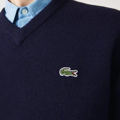 Lacoste Pullover>Herren Woll-Pullover Mit V-Ausschnitt Navy Blau 166