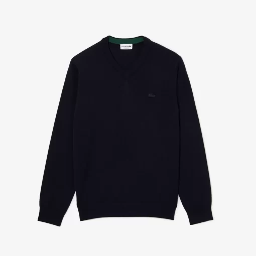 Lacoste Pullover>Herren Woll-Pullover Mit V-Ausschnitt Navy Blau 166