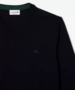 Lacoste Pullover>Herren Woll-Pullover Mit V-Ausschnitt Navy Blau 166