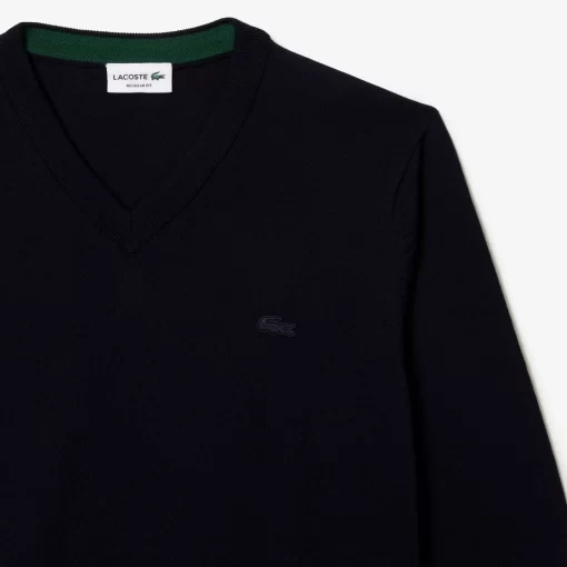 Lacoste Pullover>Herren Woll-Pullover Mit V-Ausschnitt Navy Blau 166