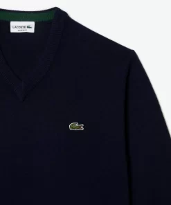 Lacoste Pullover>Herren Woll-Pullover Mit V-Ausschnitt Navy Blau 166