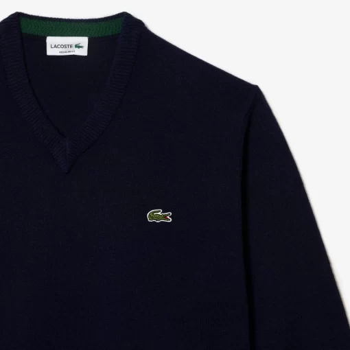 Lacoste Pullover>Herren Woll-Pullover Mit V-Ausschnitt Navy Blau 166