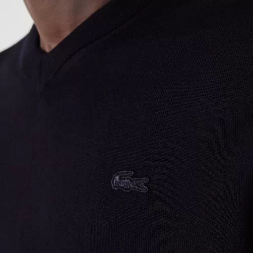 Lacoste Pullover>Herren Woll-Pullover Mit V-Ausschnitt Navy Blau 166