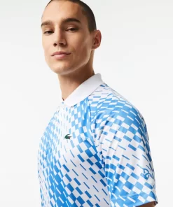 Lacoste Tennis>Herren-Poloshirt Bedruckt Tennis X Novak Djokovic Fan Version Weis / Blau Ga7