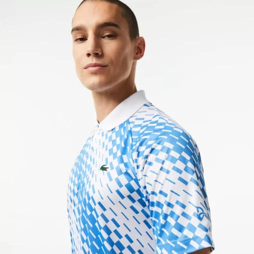 Lacoste Tennis>Herren-Poloshirt Bedruckt Tennis X Novak Djokovic Fan Version Weis / Blau Ga7