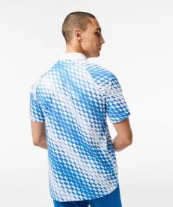 Lacoste Tennis>Herren-Poloshirt Bedruckt Tennis X Novak Djokovic Fan Version Weis / Blau Ga7