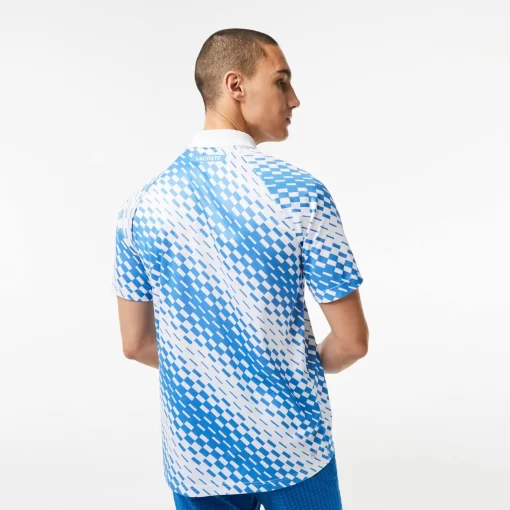 Lacoste Tennis>Herren-Poloshirt Bedruckt Tennis X Novak Djokovic Fan Version Weis / Blau Ga7