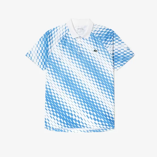 Lacoste Tennis>Herren-Poloshirt Bedruckt Tennis X Novak Djokovic Fan Version Weis / Blau Ga7