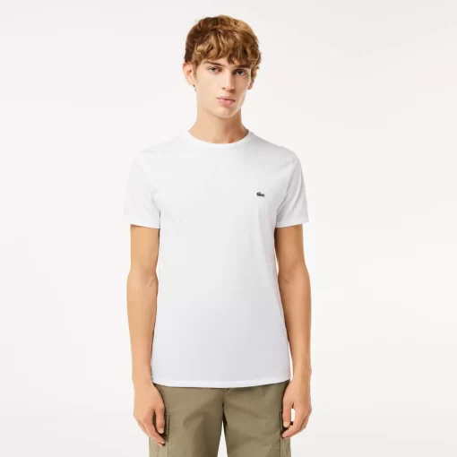 Lacoste T-Shirts>Herren-Rundhals-Shirt Aus Pima-Baumwolljersey Weis 001