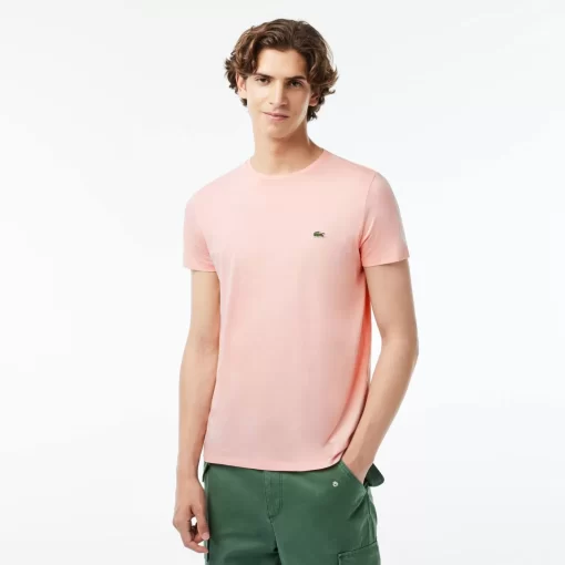 Lacoste T-Shirts>Herren-Rundhals-Shirt Aus Pima-Baumwolljersey Rosa Sfi