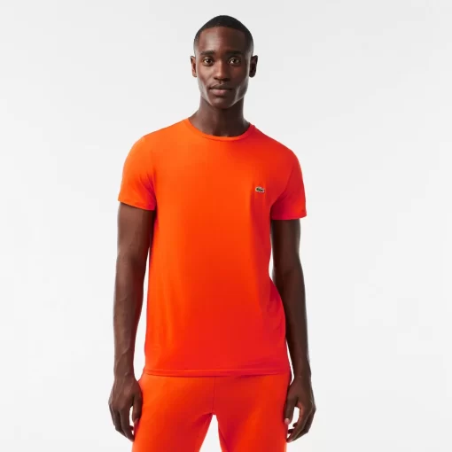 Lacoste T-Shirts>Herren-Rundhals-Shirt Aus Pima-Baumwolljersey Orange Sji