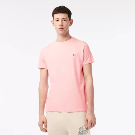 Lacoste T-Shirts>Herren-Rundhals-Shirt Aus Pima-Baumwolljersey Wasserlilie Rosa Kf9