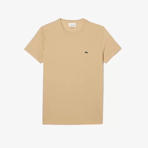 Lacoste T-Shirts>Herren-Rundhals-Shirt Aus Pima-Baumwolljersey Beige Ixq