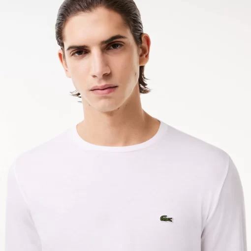 Lacoste T-Shirts>Herren-Rundhals-Shirt Aus Pima-Baumwolljersey Weis 001