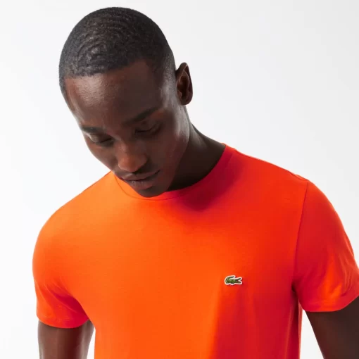 Lacoste T-Shirts>Herren-Rundhals-Shirt Aus Pima-Baumwolljersey Orange Sji