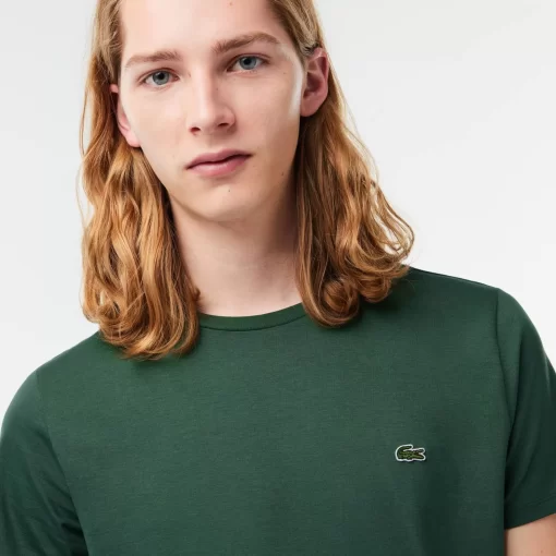 Lacoste T-Shirts>Herren-Rundhals-Shirt Aus Pima-Baumwolljersey Dunkelgrun Smi