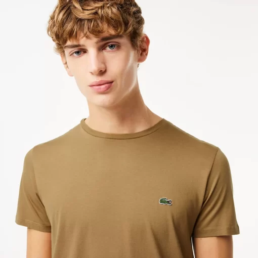 Lacoste T-Shirts>Herren-Rundhals-Shirt Aus Pima-Baumwolljersey Braun Six