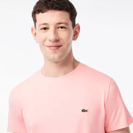 Lacoste T-Shirts>Herren-Rundhals-Shirt Aus Pima-Baumwolljersey Wasserlilie Rosa Kf9