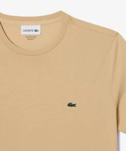 Lacoste T-Shirts>Herren-Rundhals-Shirt Aus Pima-Baumwolljersey Beige Ixq