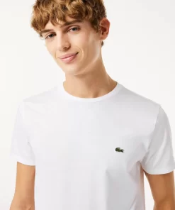 Lacoste T-Shirts>Herren-Rundhals-Shirt Aus Pima-Baumwolljersey Weis 001