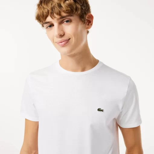 Lacoste T-Shirts>Herren-Rundhals-Shirt Aus Pima-Baumwolljersey Weis 001