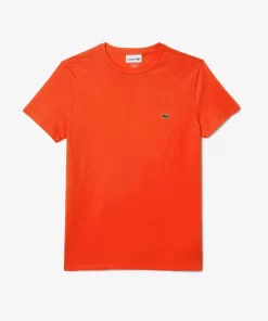 Lacoste T-Shirts>Herren-Rundhals-Shirt Aus Pima-Baumwolljersey Orange Sji